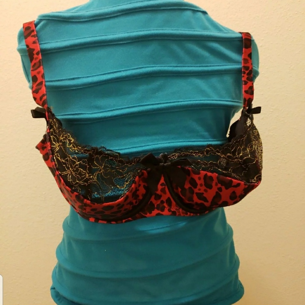 Red animal print demi bra